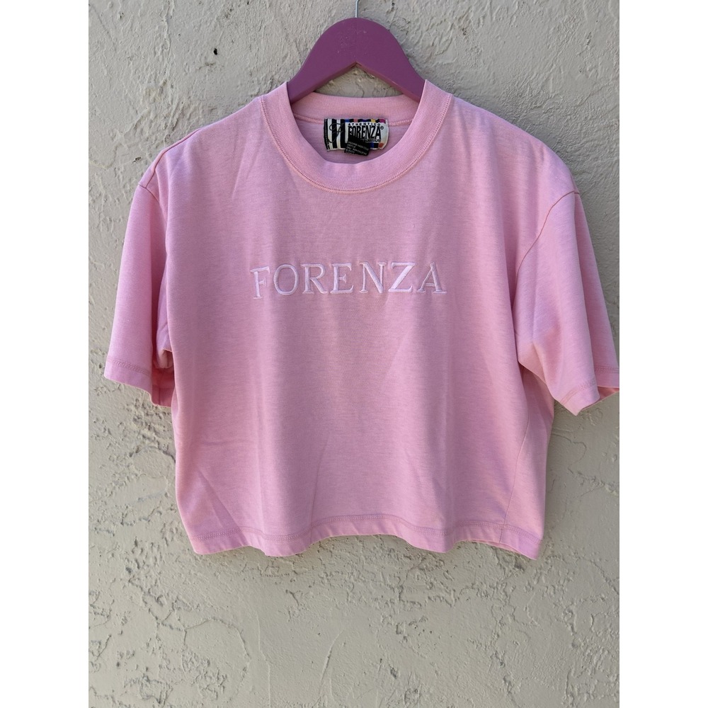 Vintage Forenza Pink Embroidered Logo Crop Top T-Shirt Retro 90s Boxy Medium